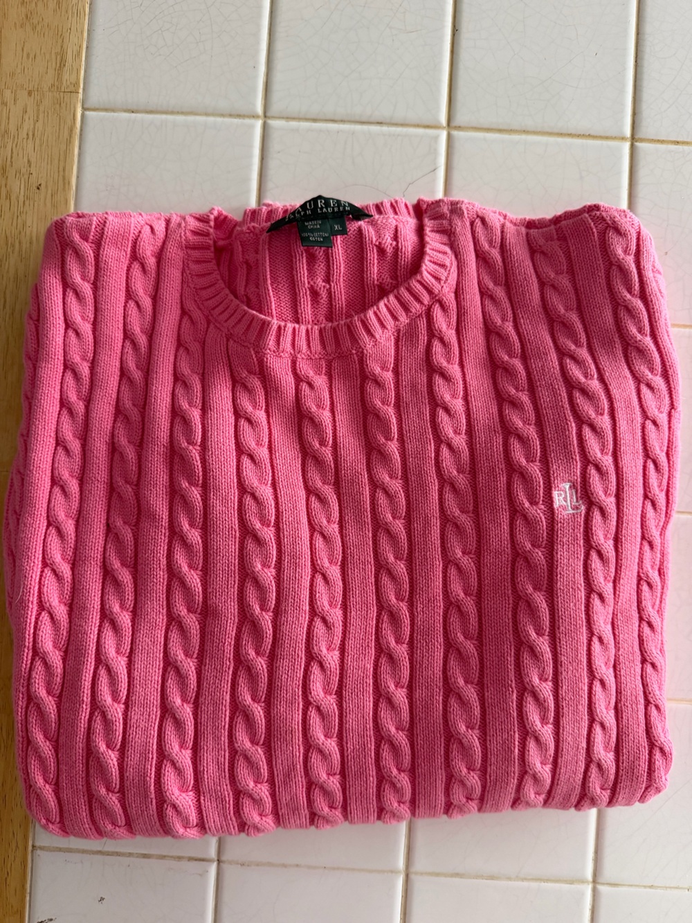 Pink Preppy Ralph Lauren Cable-Knit Sweater W-XL
